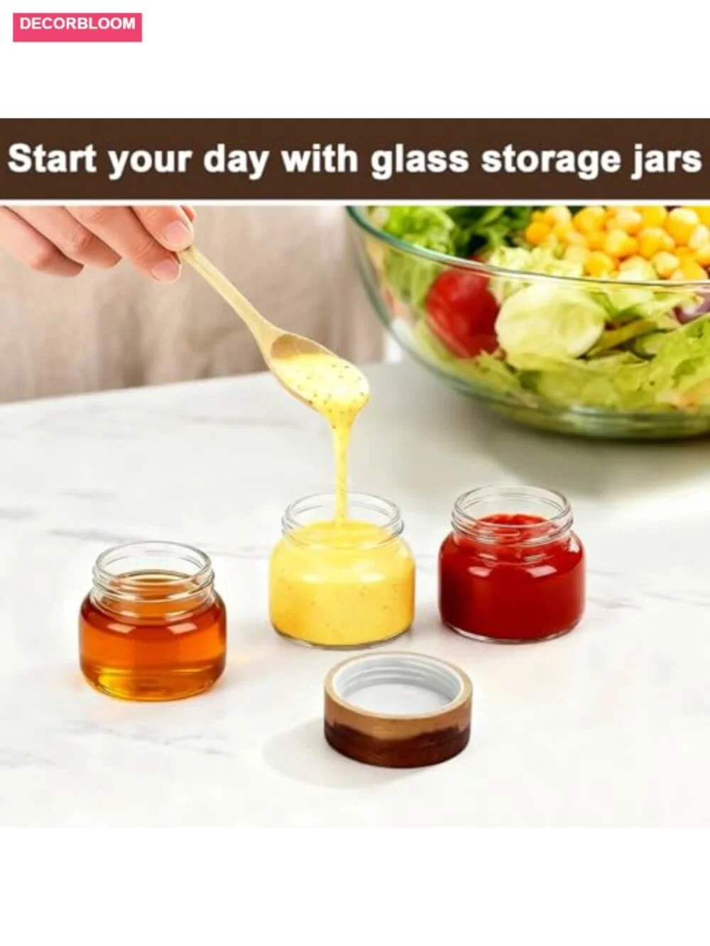 2 Pack 3oz Glass Jars with Wood Lids, Airtight Canisters for Spices Coffee Tea